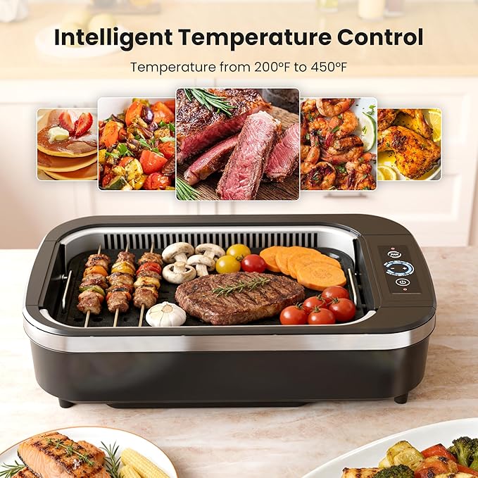 Kismile Smokeless Indoor Grill, 1500W Electric Grill with 6-Level Temp Control, Korean BBQ Grill with Glass Lid, Compact & Portable, Non-Stick Grill Plate, Auto Shut Off & Dishwasher Safe
