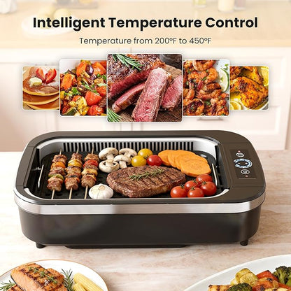 Kismile Smokeless Indoor Grill, 1500W Electric Grill with 6-Level Temp Control, Korean BBQ Grill with Glass Lid, Compact & Portable, Non-Stick Grill Plate, Auto Shut Off & Dishwasher Safe