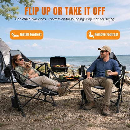 HOPERAN Hammock Camping Chair with Footrest, 400 lbs Swing Chair, Black | 31.5" Wide Seat, 90°-130° Recliner, Stable Frame, 600D Fabric, Carry Bag, Cup Holder, Storage Pocket, for Beach Patio Sports