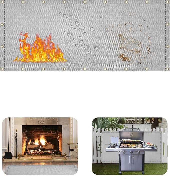 Heat Shield Behind Grill Grey Fireproof Cover and Screen Protect Deck Railing from Grill Heat Shield for Wood Stove, 3’x8’ Wall Protector for Fridge Waterproof BBQ Mat UV Resistant Privacy Screen