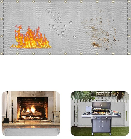 Heat Shield Behind Grill Grey Fireproof Cover and Screen Protect Deck Railing from Grill Heat Shield for Wood Stove, 3’x8’ Wall Protector for Fridge Waterproof BBQ Mat UV Resistant Privacy Screen