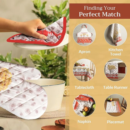 Maison d' Hermine Pot Holders 100% Cotton Potholders (8" x 8", Pack of 1) | Heat Resistant Hot Pads with Loop BBQ Cooking Baking Hotel Kitchen Handling Hot Pans Thanksgiving Christmas - Bagatelle