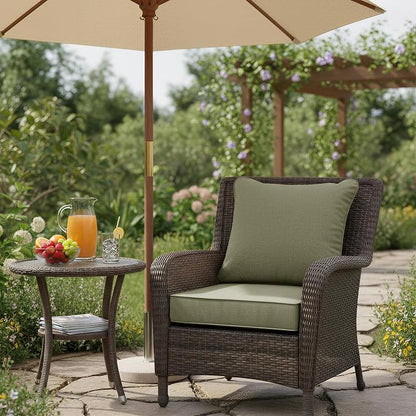 Summsun Water Resistant Outdoor Chair Cushions, Faux Linen Backrest and Deep Seat Cushion Set with Ties, Removable Cover, Non-Slip Bottom for Patio Furniture, 22 x 22 Inch, Mocca Green