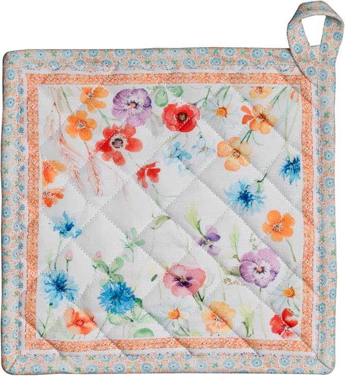 Maison d' Hermine Pot Holders 100% Cotton Potholders (8" x 8", Pack of 1) | Heat Resistant Hot Pads with Loop BBQ Cooking Baking Farmhouse Kitchen Handling Hot Pans Spring Summer - Summer Whisper