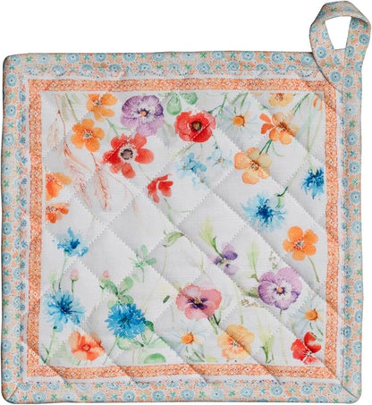 Maison d' Hermine Pot Holders 100% Cotton Potholders (8" x 8", Pack of 1) | Heat Resistant Hot Pads with Loop BBQ Cooking Baking Farmhouse Kitchen Handling Hot Pans Spring Summer - Summer Whisper