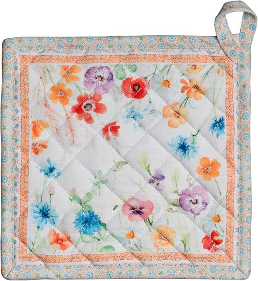 Maison d' Hermine Pot Holders 100% Cotton Potholders (8" x 8", Pack of 1) | Heat Resistant Hot Pads with Loop BBQ Cooking Baking Farmhouse Kitchen Handling Hot Pans Spring Summer - Summer Whisper