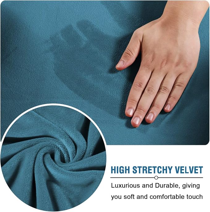 H.VERSAILTEX Wingback Chair Covers Velvet Plush Wing Chair Slipcover 1 Piece High Stretch Wing Back Chair Slipcovers Sofa Cover Furniture Cover with Elastic Bottom, Peacock Blue