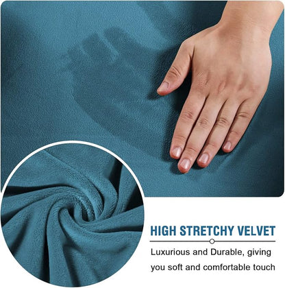 H.VERSAILTEX Wingback Chair Covers Velvet Plush Wing Chair Slipcover 1 Piece High Stretch Wing Back Chair Slipcovers Sofa Cover Furniture Cover with Elastic Bottom, Peacock Blue