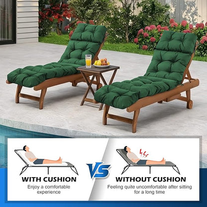 Chaise Lounge Cushions Outdoor, Waterproof & Fade Resistant Patio Lounge Chair Cushion for Outdoor Furniture, Chaise Cushion with Ties for Patio, Pool, Lawn and Beach, 75.1x22.8x4.7 Inch, Forest Green