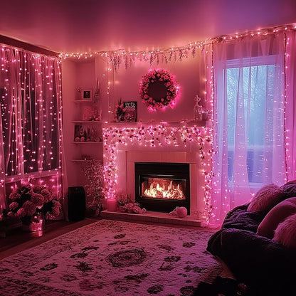 TW SHINE Pink Valentines Day Lights, 20FT 100 Count Incandescent Christmas Mini String Lights, Waterproof Xmas White Wire Lights for Outdoor Indoor Home Decorations