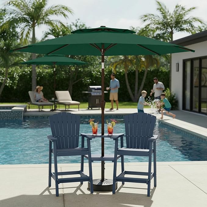 Outdoor Patio Umbrella, 2 Tiers Market Table Umbrella with 8 Sturdy Ribs, Push Button Tilt and Crank, UPF50+ UV Protection for Deck, Pool, Garden and Backyard