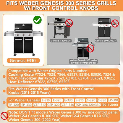 Genesis Grill Parts for Weber Genesis 300 SER(w/ Front Knobs) 330 320 310 Weber Genesis Replacement Parts 3/4 Burner Accessories for Weber Flavorizer Bars 7621 62784, Grates 7524& Heat Deflectors 7622