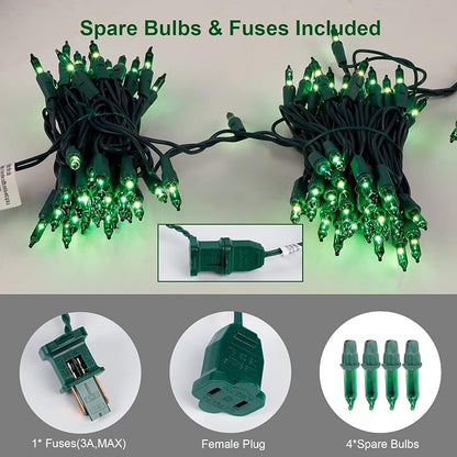 3 Sets Christmas Lights, 150 Count 33 FT Each Mini String Lights, Green Wire Fairy Lights, 120V UL Certified Connectable St Patricks Day Light for Holiday Winter Patio Party Outdoor Decoration, Green