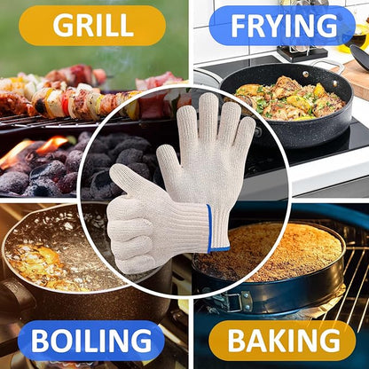 2 Pair Heat Resistant Gloves for Cooking – 9.5" Aramid Fibre Oven Gloves with Fingers, Non-Slip BBQ Grill Protector for Baking, Frying & Smoker – Reusable Heat Protection for Safe Cooking & Grilling