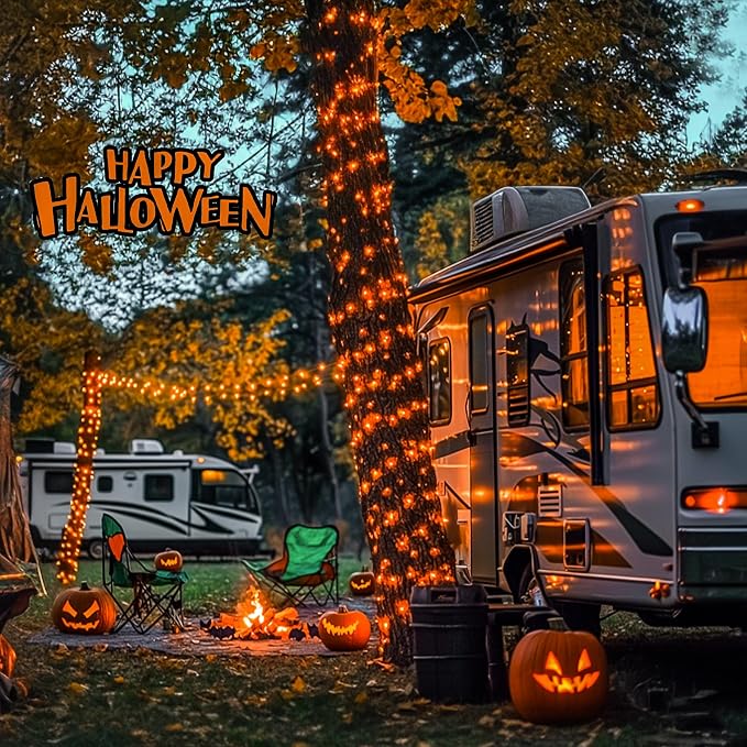 JMEXSUSS 250 LED Orange Lights for Halloween, 91.5ft Halloween Lights Indoor Outdoor Waterproof with 8 Modes, Connectable Orange String Lights for Yard Patio Party Holiday Decorations (Pack of 2)