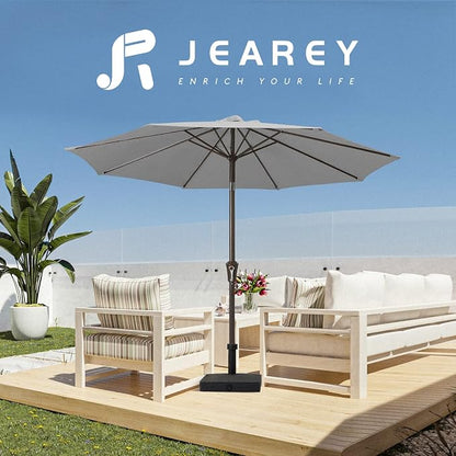 JEAREY 9FT Outdoor Patio Umbrella, Market Umbrella, Light Gray | Outdoor Table Umbrellas with 8 Sturdy， Tilt & Crank UV Protection Waterproof for Garden, Deck, Backyard, Pool