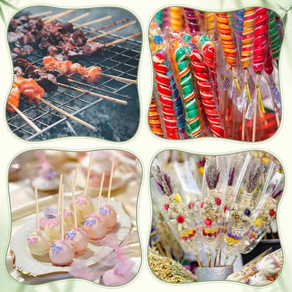 Yexiya Candy Kabob Bags with Sticks100 Cellophane Treat Bags with Twist Ties and 100 Natural Bamboo Skewers 3 x 11 Inches Clear Rod Bag for Packaging Marshmallow Pretzel Treat Candies