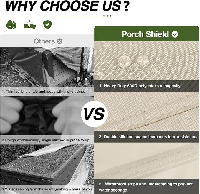Porch Shield Patio Deck Box Storage Cover - 600D Outdoor Waterproof Cover for 73 Gallon Box Tear Resistant Rectangular Fire Pit Table Covers 44 x 28 x 24 inch Beige