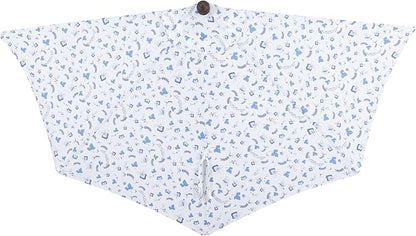 JONATHAN Y Beverly 9 ft. Patterned Half Umbrella, Blue/Dark Brown | Coastal Scalloped Cream Fringe, Crank Lift, 30 Degree Manual Tilt, UV 50 Polyester Canopy, Aluminum Frame, Space Saving
