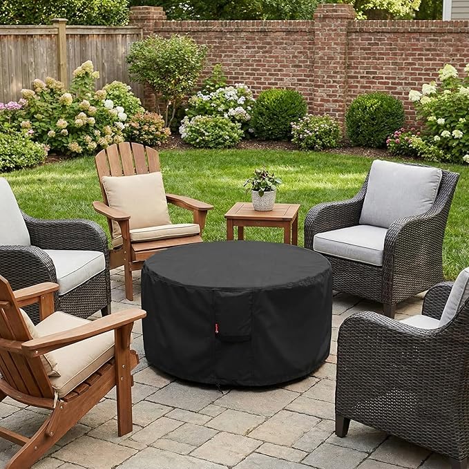 SheeChung Fire Pit Cover Round 33"Dx30"H for Globe fire Ball,Waterproof Heavy Duty 600D Wood Fire Globe Fire Pit Cover for Outdoor fire with BBQ Grill Globe Large Round Pit