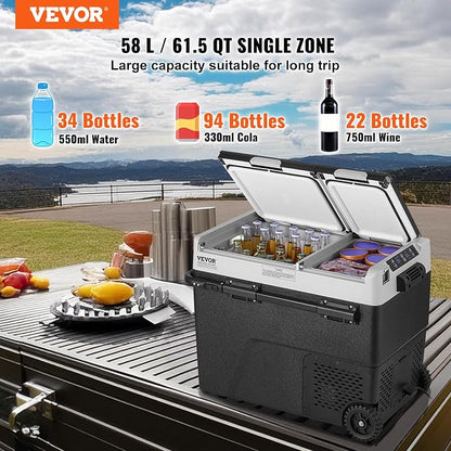 VEVOR Car Refrigerator 58L / 61.5 QT, Dual Zone 12 Volt Compressor Fridge, -4℉ to 68℉ Adjustable, Portable Freezer Cooler for Car, RV, Camping, Home