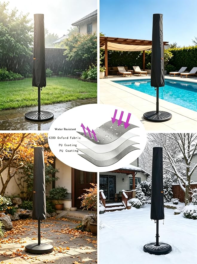 Umbrella Cover for 6ft to 9ft Patio Umbrellas, Waterproof and Durable Market Umbrella Cover with Zipper and Rod