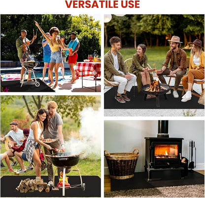 90 x 50 Inch Large Under Grill Mats for Outdoor Grill, Double-Sided Fireproof Waterproof Oil-Proof BBQ Mat, Indoor Fire Pit/Fireplace Mat, Protector Mat for Deck, Patio, Lawn, Fireplace