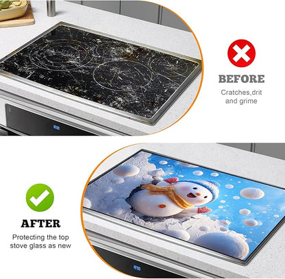 Christmas Multi-Design Stove Cover for Glass/Electric Stoves - 3-in-1 Heat-Resistant Protector Mat, Non-Slip Drying Rack 28"x20"