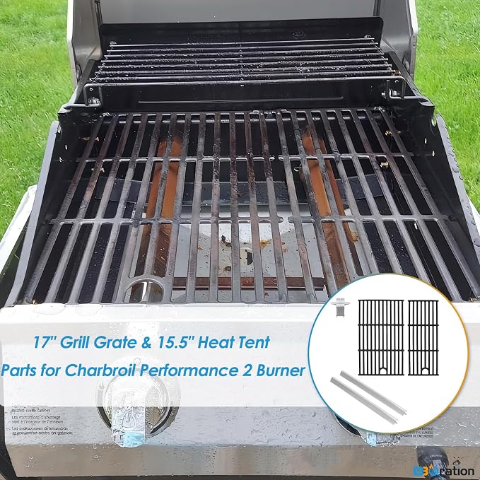 17" Grill Grate and Heat Plate for Charbroil Performance 2-Burner 463630021 | G426-0004-W1 G426-0005-W1 Cooking Grate for Charbroil 463630021 463660421 463630422 463660021, Heavy-duty Cast Iron