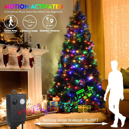 MZD8391 105FT 300LED Christmas Light, Christmas Tree Lights with Music | Multicolor, Motion Sensor, Play 4 Christmas Songs, Waterproof, UL Listed, 6 Light Modes, End To End Connect, Outdoor Indoor