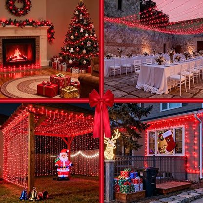 Christmas Tree String Lights Green Wire 75FT 300 LED Red | Dimmable, 12 Light Styles, Memory Timer, Waterproof, 29V Safe Low Voltage, Diamond-Faceted LED, Energy Efficiency