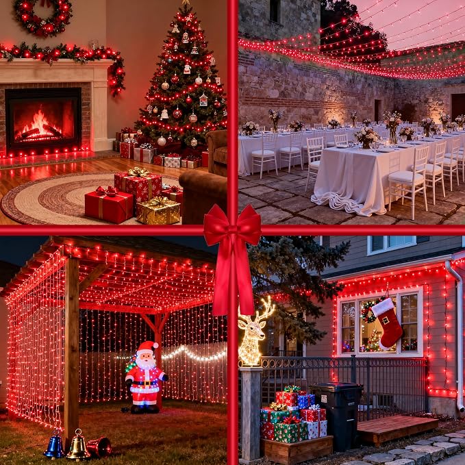 Christmas String Lights Outdoor 470FT 1500 LED Red | Dimmable, 12 Light Styles, Memory Timer, Waterproof, 29V Safe Low Voltage, Diamond-Faceted LED, Energy Efficiency