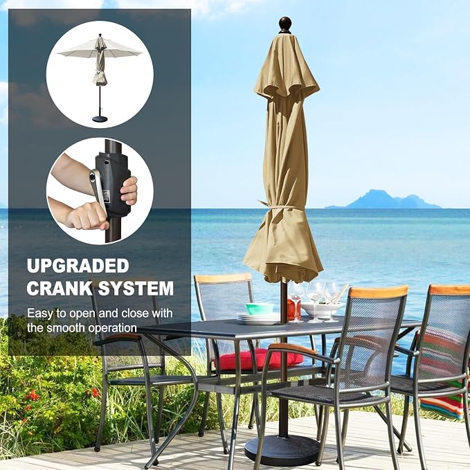 Eurmax USA 10-Year-Non-Fading 10FT Outdoor Patio Market Umbrella,UPF50+ UV Resistant Sun Shade,Heavy Duty Commercial Grade,Crank Lift&Tilt,Windproof Vented Top for Garden,Pool,Deck,Sand