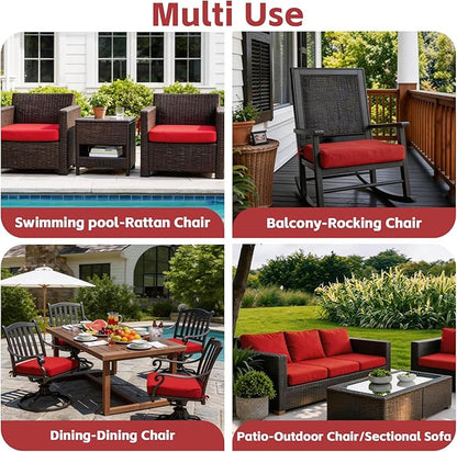 COZYVIDA Outdoor Chair Cushions Set of 4, 20"x20" Square Seat Pads with Tie Straps and YKK Zippers, 30D High-Density Foam, Water-Resistant Fabric,UV-Resistant 1000+ Hrs,Chili