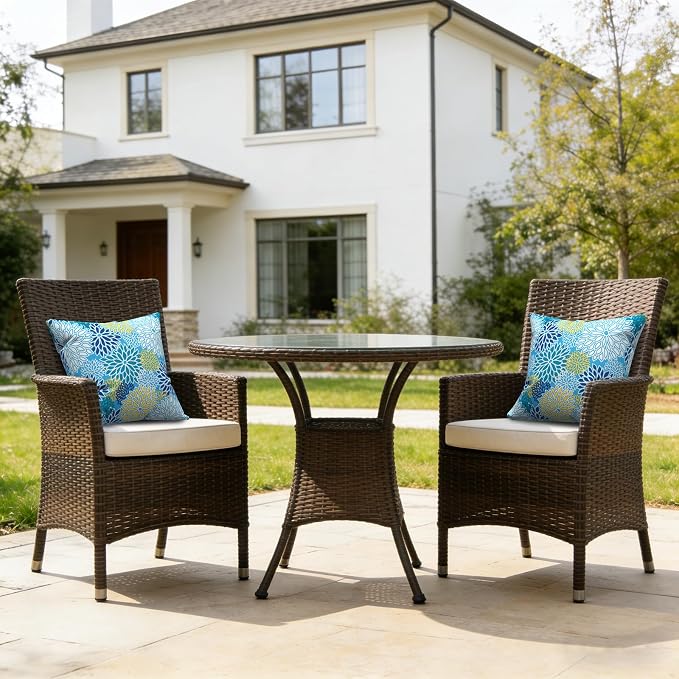 LVTXIII 2 Pack Outdoor Pillow Covers ONLY 18x18 Inch, Water-Repellent Square Decorative Cushion Covers for Patio Furniture, Garden, Sofa, Dahlia Blue