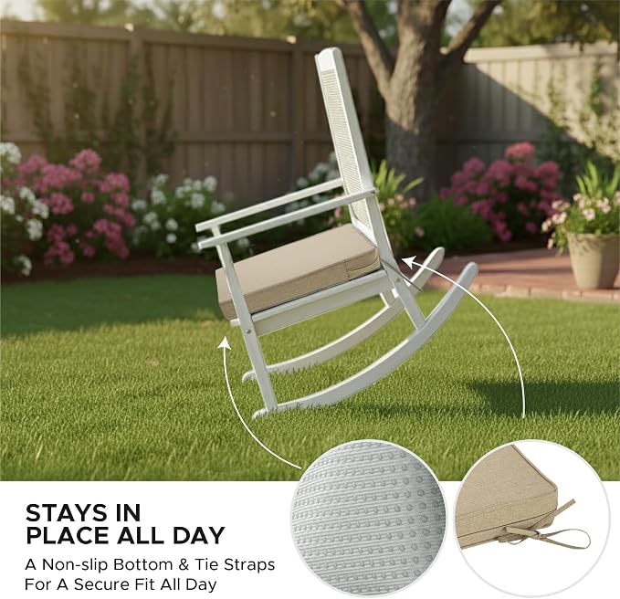Outdoor Chair Cushions, Water-Resistant & Fade-Resistant, Patio Furniture Square Seat Replacement Chair Pads with Ties, Removable Cover, Non-Slip Bottom, Set of 4, 20 x 20 Inch, Natural