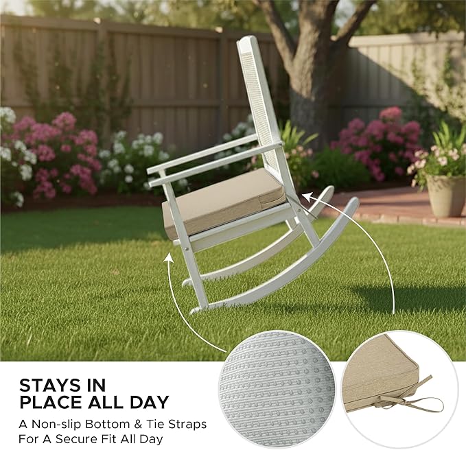 Outdoor Chair Cushions, Water-Resistant & Fade-Resistant, Patio Furniture Square Seat Replacement Chair Pads with Ties, Removable Cover, Non-Slip Bottom, Set of 2, 19 x 19 Inch, Natural
