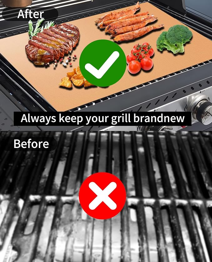 Copper Grill Mats for Outdoor Grill Set of 6 - Nonstick Reusable Barbecue Matt Pad for BBQ Grilling Cooking (Copper 6pcs)