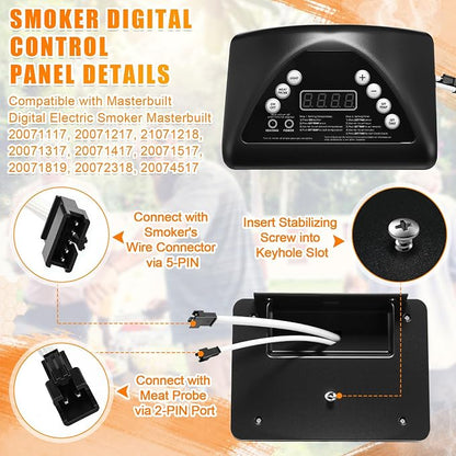 Fumete Smoker Replacement Kit, Compatible with Masterbuilt 20070211 9907100001 9907090039, Digital Control Panel with 120V 1200W Heating Element for Select Electric Smokers