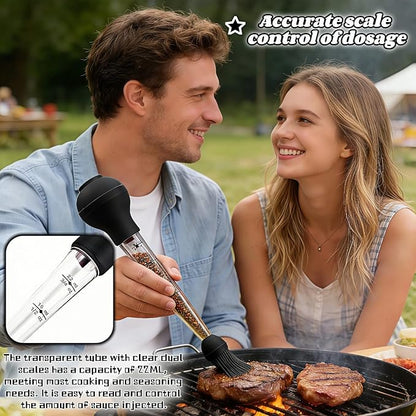 Turkey Baster with Cleaning Brush, Meat Injector Syringe with Detachable Silicone Bulb, 304 Stainless Steel Needle and Basting Brush for Roasting Chicken, 22ml Capacity (Black)