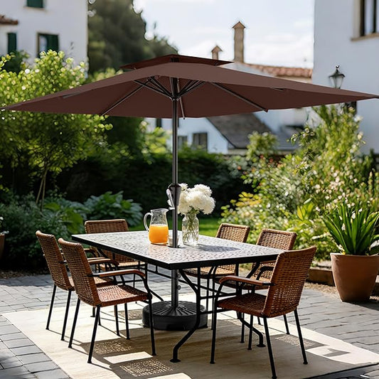 AreShark 8'x10' 2 Tiers Rectangular Patio Umbrella - Outdoor Umbrella Waterproof UV Protection, Market Table Umbrella w/Crank for Pool, Backyard, Deck(Dark Brown)