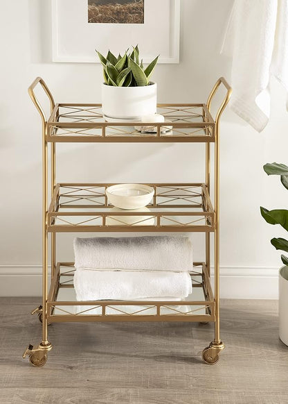 Kate and Laurel Ketia Glam Metal Bar Cart; 23 x 13 x 34; Gold; Glamorous Three Tier Gold Bar Cart for Display and Storage