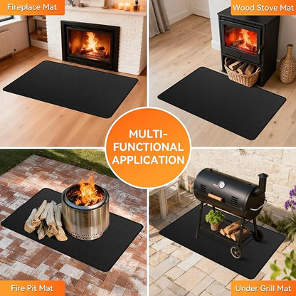 Fireplace Mat - Double-Sided Fireproof Waterpoof Wood Stove Hearth Pads (25x39 Black One)