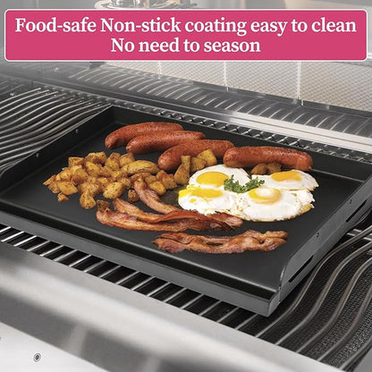 Universal 25" x 16" Nano-Ceramic Nonstick Coating Grill Griddle for Gas Grill, Cast Iron Griddle for Charcoal, Gas Grills, Camping, Flat Top Plate Insert with Grease Groove and Removable Handles