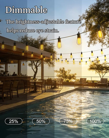 50ft Solar Powered Lights Outdoor - Waterproof String Light Outside Patio | Yard Garden Fence Backyard Deck Porch Balcony Patios Camping Battery Operated Lighting Hanging with LED Edison Bulbs S14