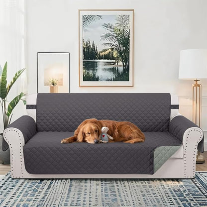 Reversible Couch Cover for 3 Cushion, Sofa, Dark Grey | Couch Cover for Sofa, Pet Friendly Water Repellent Couch Sofa Cover, Washable Furniture Protector with Elastic Straps