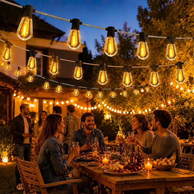 Solar String Lights Outdoor, 31FT Braided Cord, 20 Edison LED Bulbs, Remote | USB Charging, 8 Modes, 4 Brightness Levels, Timer, 15-20H Runtime, 2200K Warm Glow, IP44 for Patio, Gazebo, Cafe and Camping
