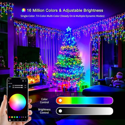 JMEXSUSS 400 LED Smart RGB Icicle Lights for Outside | Color Changing Halloween Lights Outdoor with Remote & APP, String Light Plug in for Christmas Decor