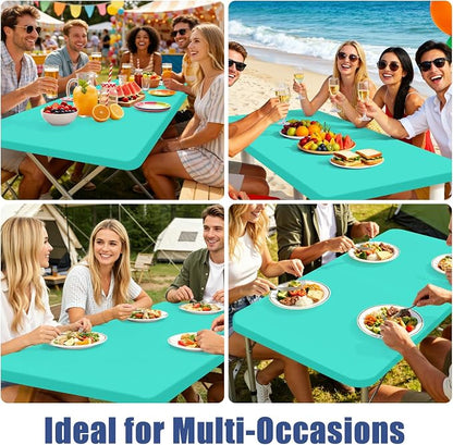 Moosfor Spandex 4 Foot Rectangle Table Cloth, Elastic Fitted Tablecloths for Picnic, Stretch Washable Patio Table Cover for Outdoor, Camping, Banquet and Parties (Aqua Blue, 30"x48")
