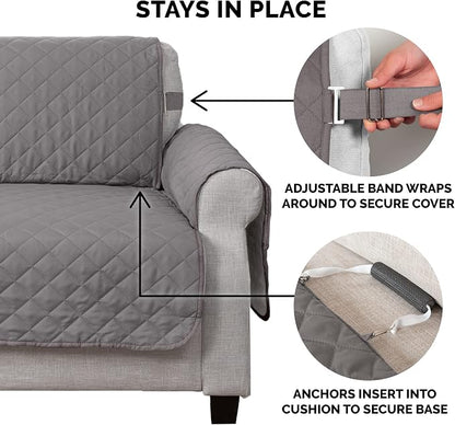 Furhaven Water-Resistant & Reversible Loveseat Cover Protector for Dogs, Cats, & Children - Two-Tone Pinsonic Quilted Living Room Furniture Cover - Gray/Mist, Loveseat